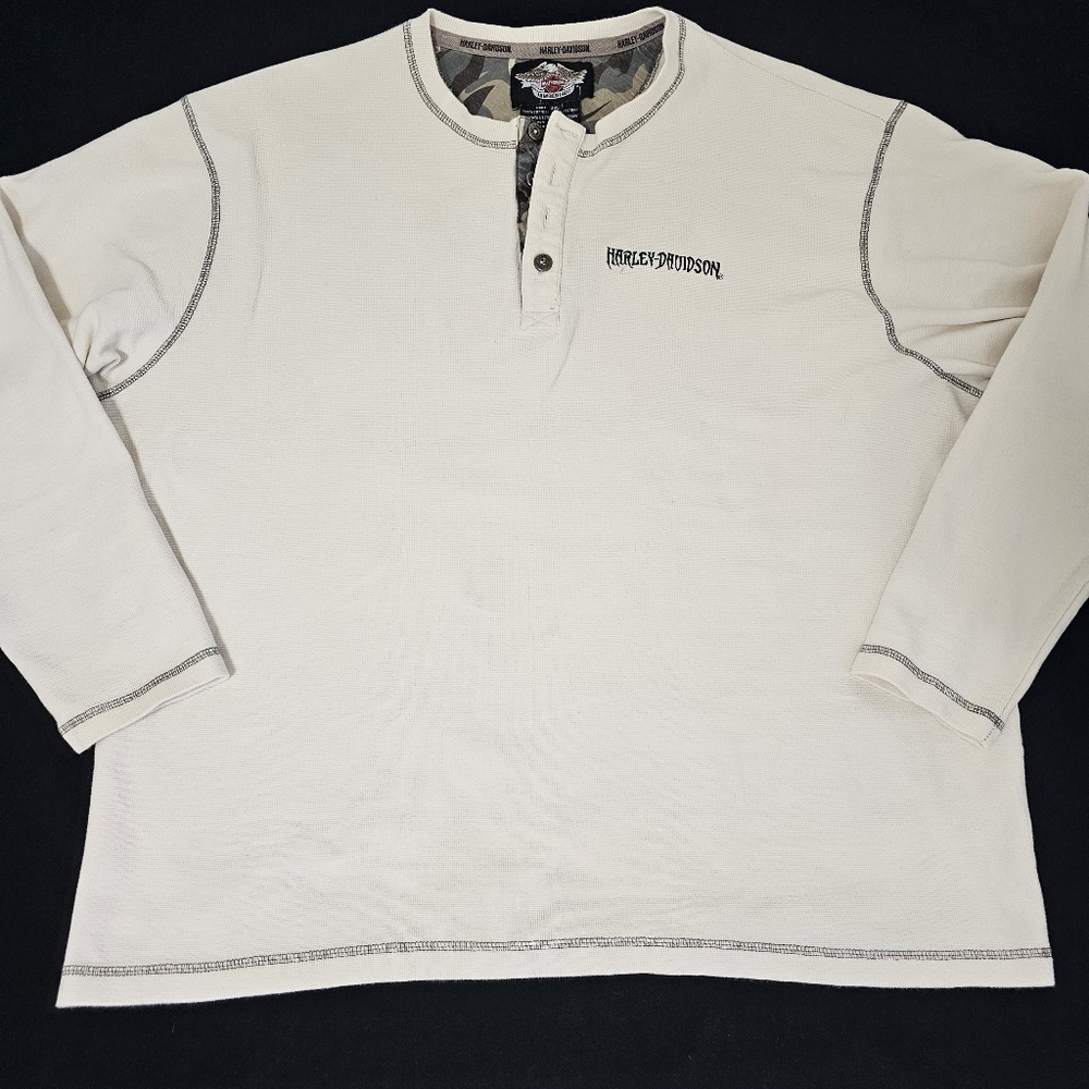 Harley-Davidson Thermal Henley Long Sleeve Shirt 3xl Beige Waffle Knit 2006 T